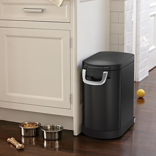 simplehuman 25 Liter, 27 lb / 12.2 kg Medium Pet Food Storage Container for Dog Food, Cat Food, and Bird Feed, Alloy Steel, Matte Black - color: Matte Black, size: Medium