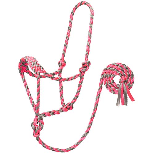 Weaver Leather Braided Rope Halter with 6' Lead - color: Gray/Pink