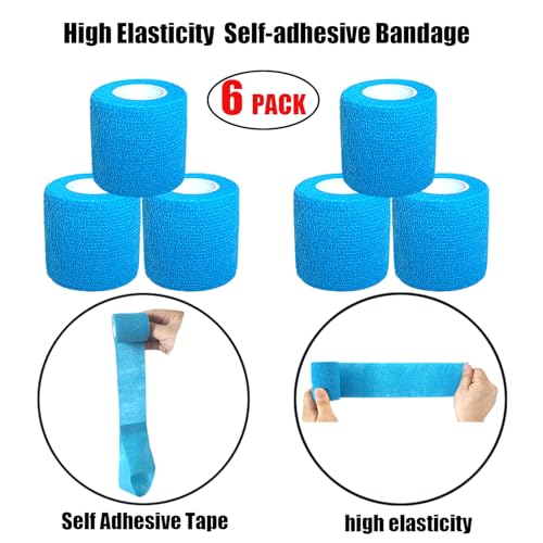 2 Inches Self Adhesive Bandage Wrap Bulk, 6 Pack, Blue | Breathable Self Adhesive Vet Tape for Pets, Stretchy Sports Cohesive Bandage Wrap for Athletic, Wrist and Ankle - color: Blue