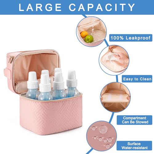 Breastmilk Cooler Bag with Ice Pack & Mat Fit 6 Bottles Up to 9 Ounce, Breast Milk Pump Cooler Bag for Moms Daycare,Work&Travel, Pink - color: Pink
