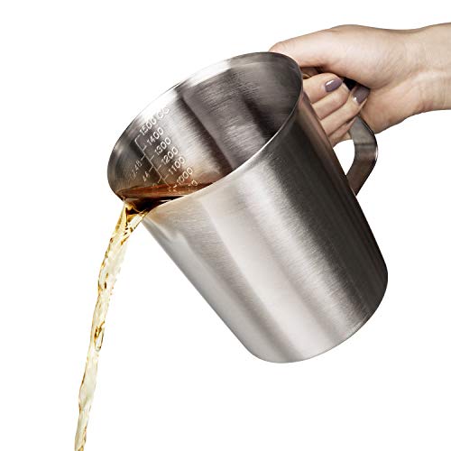 Measuring Cup, Stainless Steel Measuring Cup (48 Ounce, 1.5 Liter-6 Cup), Heavy- Duty Frothing Pitcher, Milk Frothing Pitcher Milk Frother Cup with Marking with Handle for Espresso Machines - size: 48 OZ (1500ML)