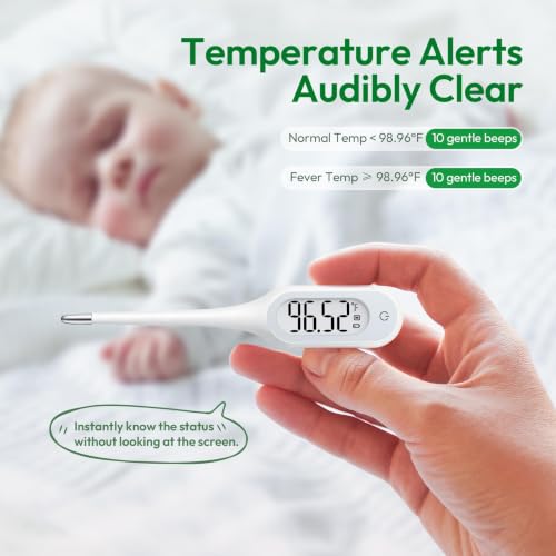 8 Second Basal Thermometer for Adults & Kids, Accurate & Safe, Pack of 2 | Fever Alarm and Memory Recall, Oral, Ovulation or Underarm Use - size: 2 Pack