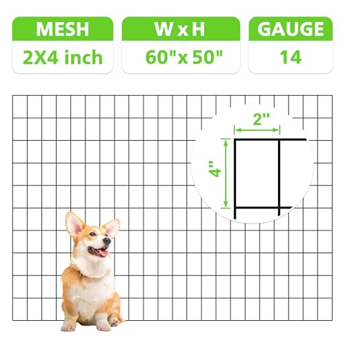 Black PVC Coated Welded Wire Fencing,2"x4" 14 Gauge,60inch H x 50ft L Garden Wire Fence Roll,2/3/4/5/6ft Tall x 50/100 ft Long Vinyl Coating Metal Wire Mesh for Yard,Farm,Dog,Vegetable Protection - color: Black, size: 2"x4" 60inx50ft
