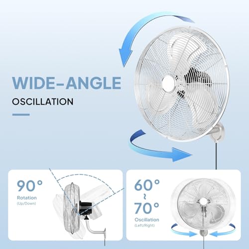 Bonnlo Industrial Wall Mounted Fan, 3-Speed Settings & Max 4600 CFM, 18 Inch Oscillating Fan with Aluminum Blades & Copper Motor for Patios, Garage & Shop, UL Certified - size: 18 Inch