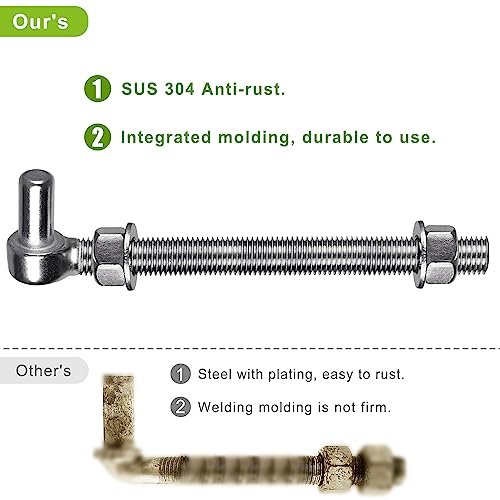 Insaga M16x 8'' J-Bolt Gate Hinge, 304 Stainless Steel J-Bolt Post Hinge for Farm Gate, 5/8" Male Pin J-Bolt Hinge for Chain Link Fence Gate, Gate Hinges for Metal Gates (4Pcs) - color: M16-8''-4PCS