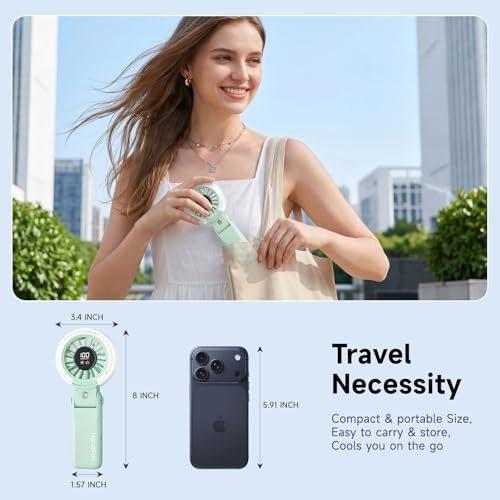 HandFan 4000mAh Handheld Turbo Misting Fan, 100 levels Adjustable High Speed Mister Fan, Portable Spray Water Mist Fans, Foldable Mini Hand Fans for Summer Beach Travel Concerts Disney(Green) - color: Green