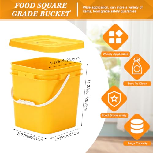 Mumufy 5 Pcs 3.5 Gallon Square Food Grade Bucket with Lid Square Bucket Pail Plastic Handles for Long Term Food Storage, Camping, Fishing, Home Organization Easy Stack and Store (Yellow) - color: Yellow