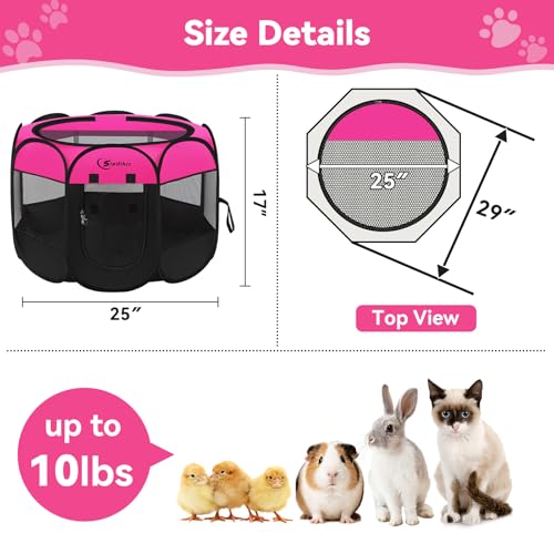 Siedihit Dog Playpen, Puppy Pet Playpens Indoor for Small Dogs Tent Crates | Cage Indoor/Outdoor, Portable Pop Up Dog Kennel Playpen with Carrying Case for Dogs/Cats/Rabbits, Hot Pink - color: Rose