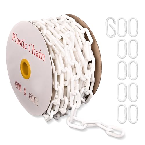 60ft White Plastic Chain,1.5in Plastic Safety Chain,6MM Plastic Chain Links | Plastic Barrier Chain Ideal for crowd control in malls airports events and construction sites to set safety isolation zones - color: white, size: 1-1/2 in-60feet