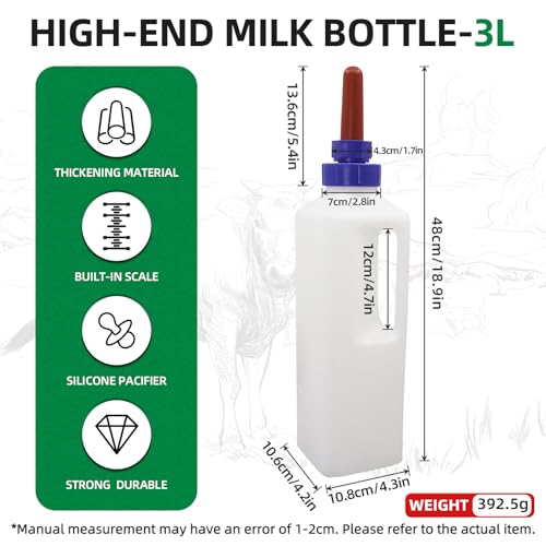 3L Large Capacity Calf Nursing Bottle Screw on (White, red,Blue) | Calf Bottle with Nipple,Food Grade PE Milk Feeding Bottle with Anti-Slip Handle,Livestock Farm Feeding Supplies - color: White, red,blue