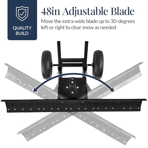 Best Choice Products 48in Heavy-Duty 2-Wheel Snow Pusher Hand Plow for Snow Removal w/Wheels, Adjustable Handle, Blade Angle - Black - color: Black, size: XL 48in w/Wheels