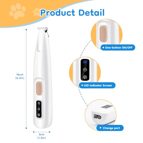 Mcbazel Pet Micro Precision Trimmer, Multifunctional Pet Hair Trimmer Waterproof Rechargeable Shaver with LED Light for Paws Eyes Ears Face Buttocks for Small Dogs and Cats，50dB Quiet Shave.
