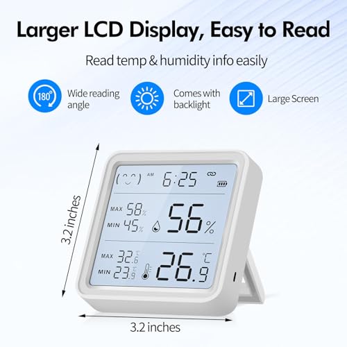 eMylo WiFi Thermometer Hygrometer with App Alerts, 3.2” Backlit Display | Smart Digital Temperature Humidity Remote Monitor, Data Storage Export, Indoor Thermometer for Home Greenhouse Baby Room
