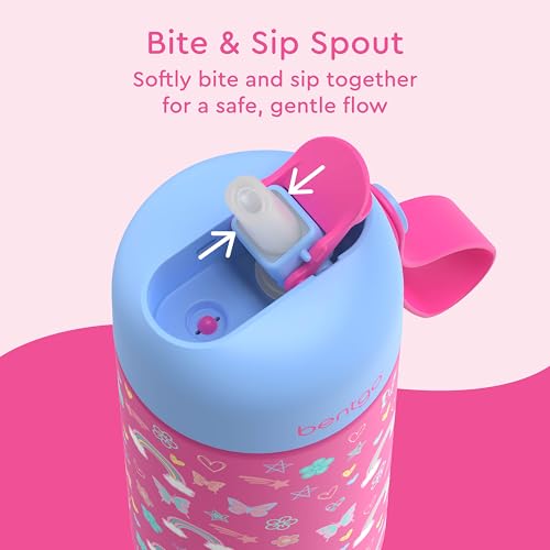 Bentgo Kids Stainless Steel Water Bottle, Leak-Proof, 14 oz, Bite & Sip | Vacuum Insulated, 18/8 Stainless Steel, 12-Hour Cold, Dishwasher Safe, BPA-Free (Rainbows & Butterflies) - color: Rainbows & Butterflies