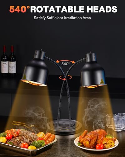 Food Heat Lamp with 3 Bulbs, 500W Rapid and Steady Heating, Painted Black | Catering Food Warmer Lamp, Commercial Heat Lamp for Food, Electric Food Warming Lamp for Buffet & Parties - color: Painted Black
