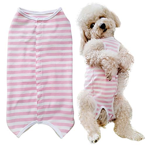 Dog’s Recovery Suit Post Surgery Shirt for Puppy, Wound Protective Clothes for Little Animals(Pink White Stripe-XXS) - color: pink white stripe, size: XX-Small