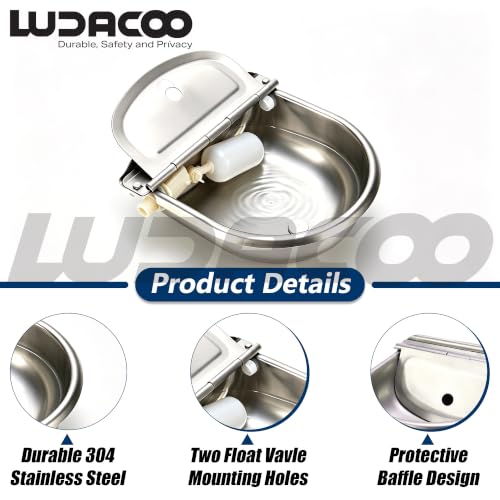 Automatic Animal Drinking Water Bowl, Stainless Steel Dog Water Bowl with 2 Float Valves, Livestock Automatic Water Bowl Dispenser with Drain Hole for Dogs, Cats, Chickens, Cattle, Horses