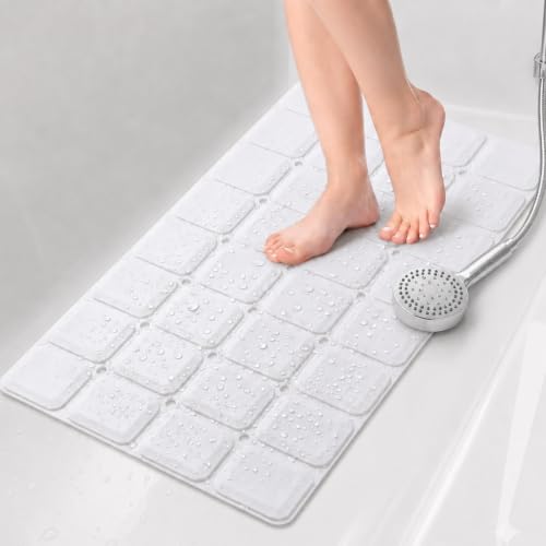 Webos Silicone Bath Mat with Suction Cups – Non-Slip Foldable Bathtub & Shower Mat, Durable & Quick-Dry Safety Tub Mat with Large Drain Holes for Families 28"x 14" White - color: White, size: 28" x 14" (Rectangular)