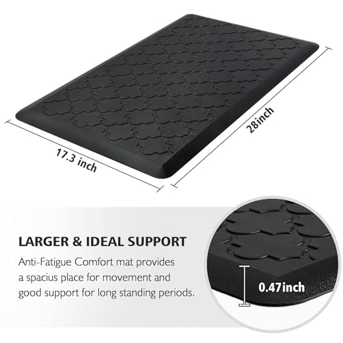 WISELIFE Kitchen Mat Cushioned Anti Fatigue Floor Mat,17.3"x28", Thick Non Slip Waterproof Kitchen Rugs and Mats,Heavy Duty Foam Standing Mat for Kitchen,Floor,Home,Desk,Sink,Laundry (Black,17.3"x28") | Thick, Non-Slip, Water Resistant Kitchen Rugs and Ma