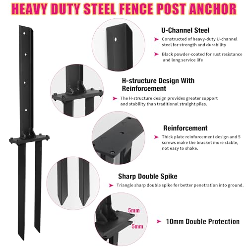 Fence Post Repair 3pcs,H-Shaped Double Ground Spike for Tilted Wood Post | Heavy Duty Steel Repair Stakes,Wooden Fences Post Support for Repairing Damaged Fence Gate Posts Sign Posts or Mailbox - size: 3PCS