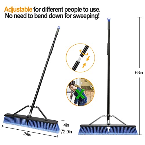 24 inches Push Broom Outdoor for Deck Driveway Garage Yard Patio Concrete Floor Cleaning-Blue - size: 24 Inches Heavy Duty