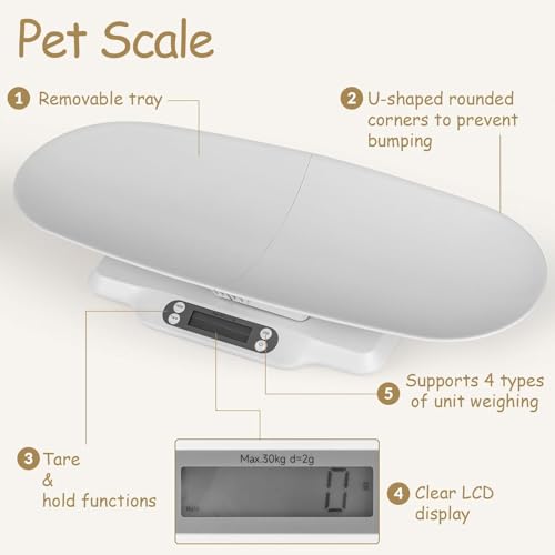 Digital Pet Scales with Detachable Tray – Accurate Baby Weighing Scales for Infants & Toddlers, Clear LCD Display, Tare & Hold Functions, Ideal Puppy Scales for Cats, Dogs, Kittens, Up to 30KG/66LB - color: Split-type Pet Scale Set