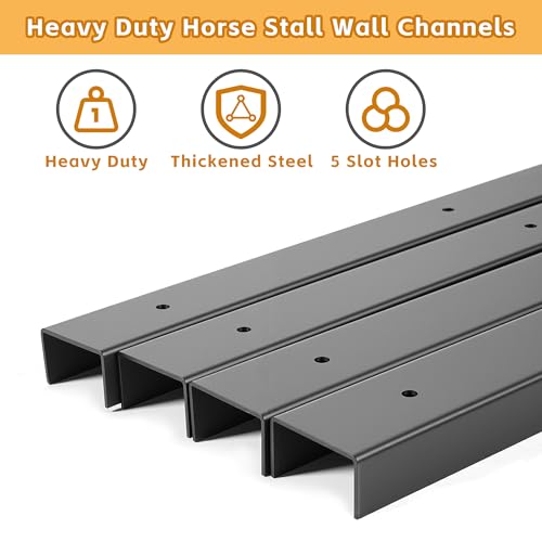 lukar 12 Pack 42 Inch Horse Stall Wall Channels, Horse Stall Chew Guards | Heavy Duty Steel Horse Stall Protector with 120 Screws & Pre-drilled Mounting Holes, Prevent Wood Damage in Horse Stable