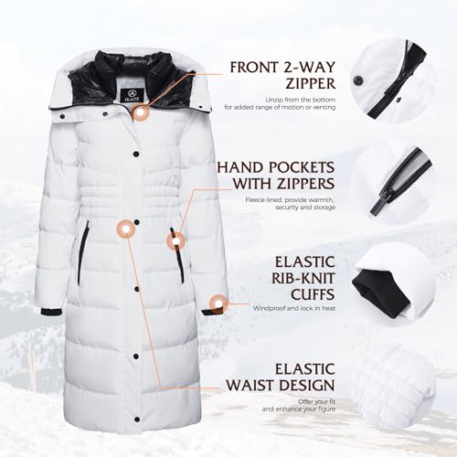 IKAZZ Women's Winter Coats, Thickened Warm Insulated Vegan Down Long Parka Jacket with Hood - color: White, size: Medium