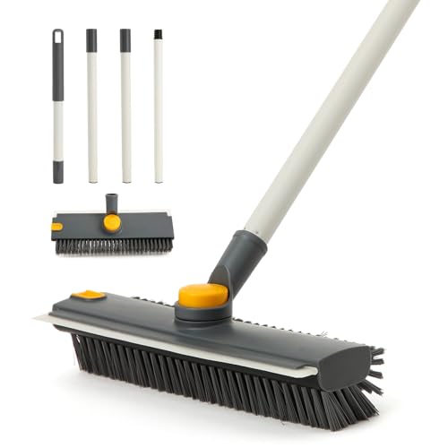 Yocada Floor Scrub Brush 3 in 1 Dual-Sided Stiff Bristle Scrubber Brush | with Scrape Squeegee Indoor&Outdoor for Cleaning Bathroom Kitchen Patio Pool Garage Wall Deck 53.9"