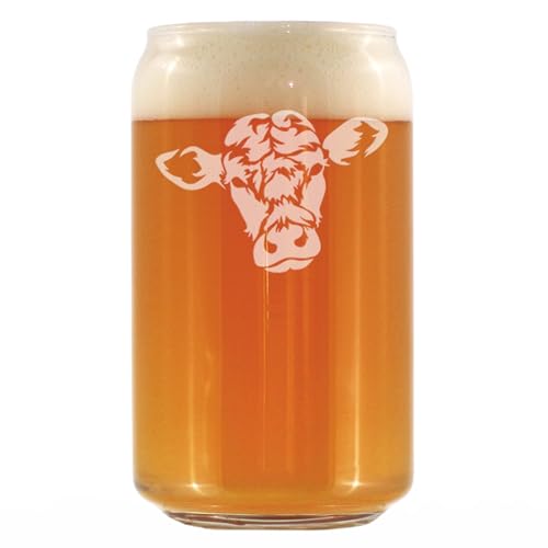Bevvee Cow Face Can Shaped Pint Glass for Cow Lovers Gifts - 16 oz | Bevvee Cattle gift ideas for cow lovers, farmers and ranchers. Beer can glass for IPA, pilsner and craft beer. Made in USA - style: Set of 1