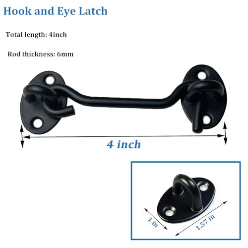 2 Pack 4 inch Black Hook and Eye Latch for Gate, Shed, Garage - color: Black, size: 4 Inch