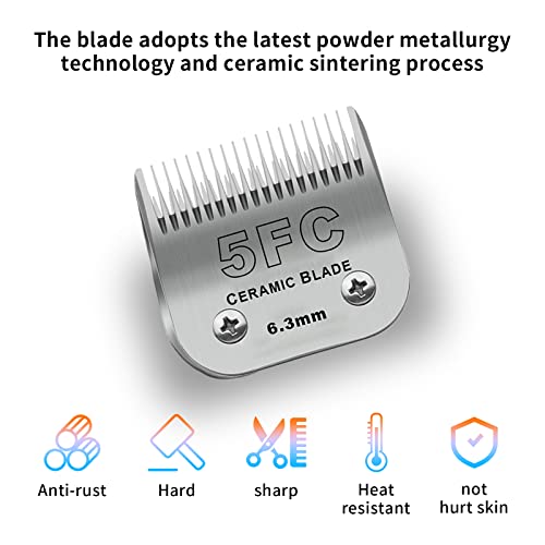 5FC Dog Grooming Ceramic Blades,Compatible with Andis,Oster A5,Wahl KM10 | Size 5FC Detachable Blade 1/4-Inch 6.3MM Cut Length,3 Pack - size: 3pc 5fc:1/4''(6.3mm)