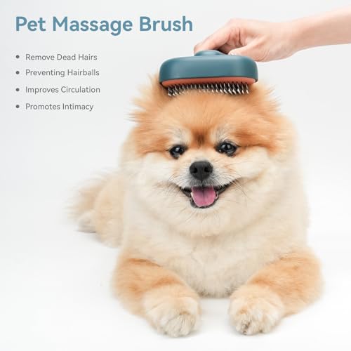 Aumuca Skin Friendly Self-Cleaning Slicker Brush for Dogs & Cats, Gentle Pet Grooming Tool for Shedding & Deshedding, Efficient Hair Remover for Long & Short Haired Pets | Self Cleaning Pet Brush for Long or Semi-Short Haired Cats, Removing Loose Fur & Ta