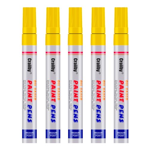 Yellow Paint Markers, 5 Pack Oil-Based Waterproof Quick Dry Permanent Paint Pen Set for Rocks Painting, Wood, Fabric, Plastic, Canvas, Glass, Mugs, Metal, Tire, Stone, DIY Craft - color: Yellow