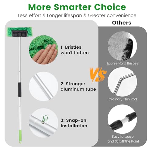Car Wash Brush with Long Handle, 60'' Soft Bristle Cleaning Brush, Car Cleaning Brushes, Carwash Brushes for SUV, RV, Boat, Truck, House Siding, Sweep Snow, Green - color: Green
