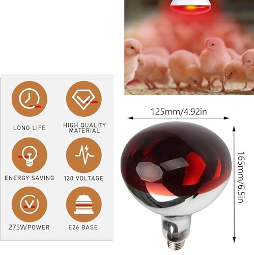 2 Pack 275W Infrared Heat Bulbs Red Heat Lamp Glass for Food Service Brooder Bulb Chicks Pet Bathroom Heat Bulb 110V E26 Base Sauna Light Therapy Use Flood Light Heat Lamp Bulbs