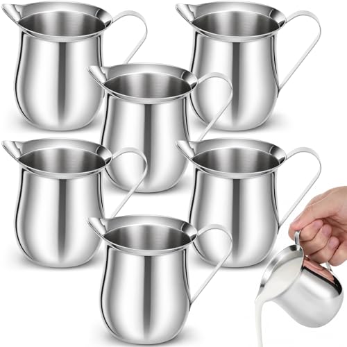 Honeydak 6 Pcs Stainless Steel Bell Creamers Pitcher Mini Cup Container Espresso Shot Frothing for Serving Milk Coffee Cream for Restaurant Cafes Home (8 oz) - size: 8 oz