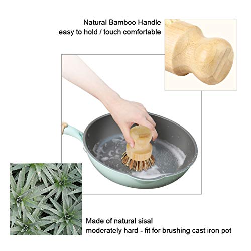 2 Pack Bamboo Dish Scrub Brush, Picowe Natural Scrub Cleaning Brush Vegetable Brush for Dishes Cast Iron Pots Pans, Used in Bathroom Kitchen Sink Household Cleaning