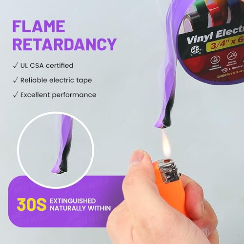 RED WOLF 10 Pack Purple Electrical Tape 3/4 Inch x 66 Ft Industrial Grade UL/CSA Listed 7 Mil Thick Flame Retardant High Temp Waterproof Electrical PVC Tape Electric Super Vinyl Rated 600V - color: Purple