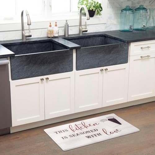 Home Dynamix Cozy Living Seasoned with Love Runner Anti-Fatigue Kitchen Mat, Non-Slip Floor Mat, Padded Standing Desk Mat, Non-Slip Floor Mat, Padded Standing Desk Mat, Grey/Red, 17.5"x30" - color: Grey/Red, size: 18"L x 18"W x 0.5"Th