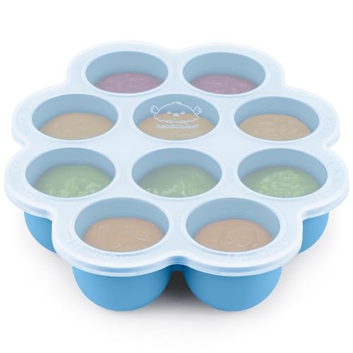 KeaBabies Silicone Food Freezer Trays with Lid, 2oz x 10 Pods (Misty Blue) | Baby Food Storage Containers, Easy Puree Meal Prep, Breast Milk Silicone Freezer Molds, Dishwasher, Microwave Safe, BPA-Free - color: Misty Blue
