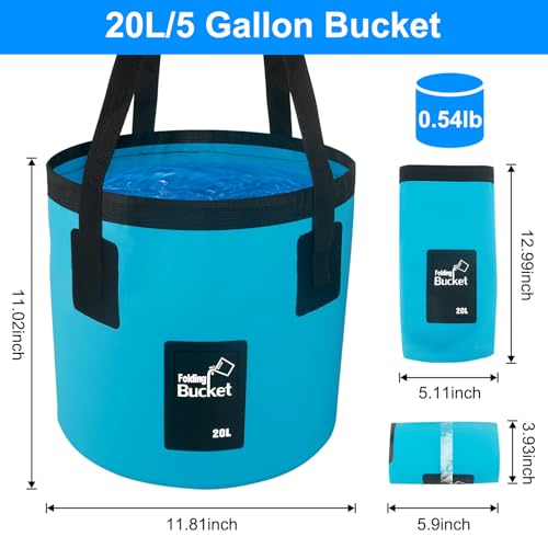 5 Gallon Collapsible Bucket with Handle, Car Wash Bucket Foldable Water Storage Container for Camping Fishing Beach Gardening, Portable Laundry Wash Basin for RV Cleaning Supplies Swamp Emergency Prep - color: Blue, size: 20L