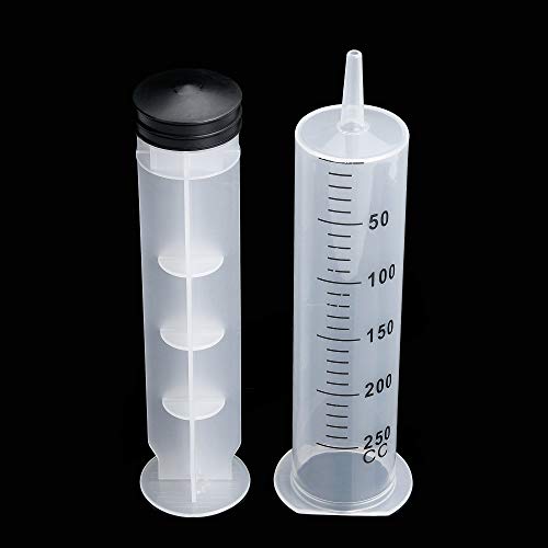 2 Pack 250ml Syringes with Tip Adapters, Extra Large Plastic Syringe Individually Sealed for Glue Dispensing, Scientific Labs, Watering, Refilling, Multiple Uses - style: 250ml