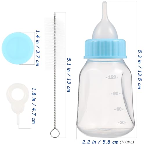POPETPOP Kitten Feeder Bottle Set 4Oz with Leakproof Baffle Cleaning Brush Pet Nursing Kit for Puppies Newborn Small Animals Food Grade Material