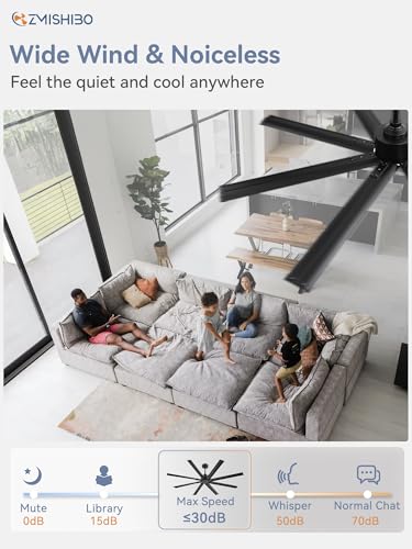 ZMISHIBO 72 Inch Ceiling Fan without Light, 8 Aluminum Reversible Blades | Industrial-Grade, DC Motor, Damp Rated, 6 Speeds, Remote Control, 3 Downrods, Flat/Sloped Ceiling, Living Room, Patio, Gym - color: Black, size: 72inch