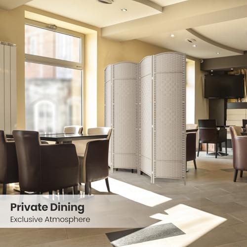 4 Panel Folding Room Divider,Woven Privacy Screen,Beige | Solid wood frame, handcrafted diamond pattern, 6FT tall, extends to 63 inches wide, no assembly required - color: Beige, size: 4-Panel