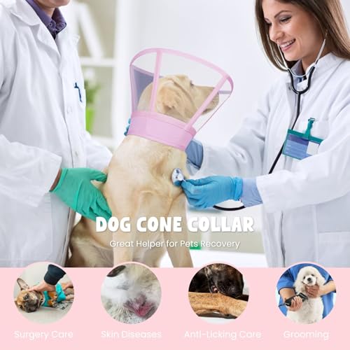 Dog Cone Collar for Dogs After Surgery,Transparent Dogs Cone Stop Licking,Foldable Dog Recovery Collars & Cones Anti-Bite Lick Protective Wound,Protective Elizabethan Collar Alternative,Pink,M - color: Pink