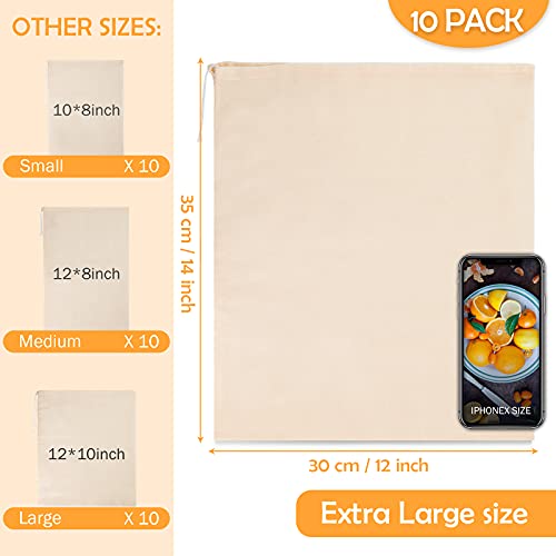10 Pack Nut Milk Bag, 12‘’ x 14‘’ Fine Mesh Grade Reusable Cheesecloth Bags Strainers, Unbleached Organic Cotton Filter Bags for Almond Milk, Juices, ColdBrew, Cheese, Tea, Yogurt, Coffee - size: 12 x 14 inch