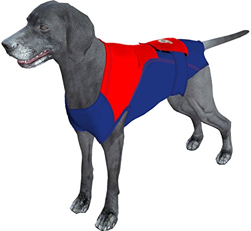 Surgi Snuggly Dog Surgery Recovery Suit, Cone Alternative, Spay/Neuter SL | Dog Recovery Suit for Dogs — Veterinarian-Invented Surgical Suit & Recovery Onesie with Easy Bathroom Access After Surgery - color: Super-Hero, size: Small Long (L-12"-15" | G-14"