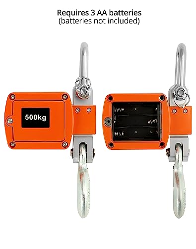 QWORK Heavy-Duty Digital Crane Scale - 2200lb/1000kg Capacity, Dual Unit Conversion, Accurate & Portable Industrial Hanging Scale for Farming, Hunting, Warehouse Use, Cast Aluminum, Orange
